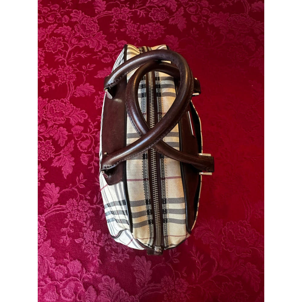Burberry Brown Leather & Beige Plaid Satchel - Picture 6 of 13